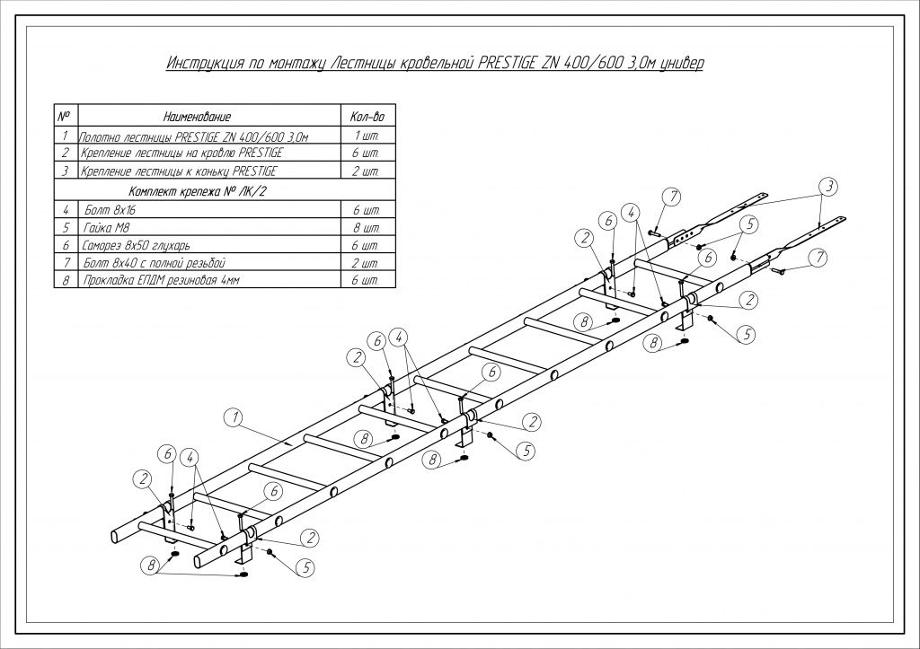 лестница кровельная roofsystems prestige 400 универсальная, ral 9010 белый (3 м)