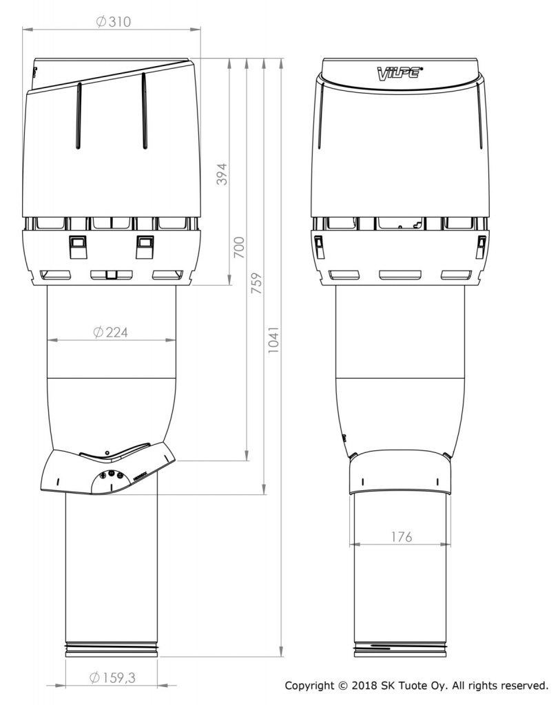 Вентиляционный выход vilpe 160p/ИЗ/700 мм flow, rr 32 коричневый