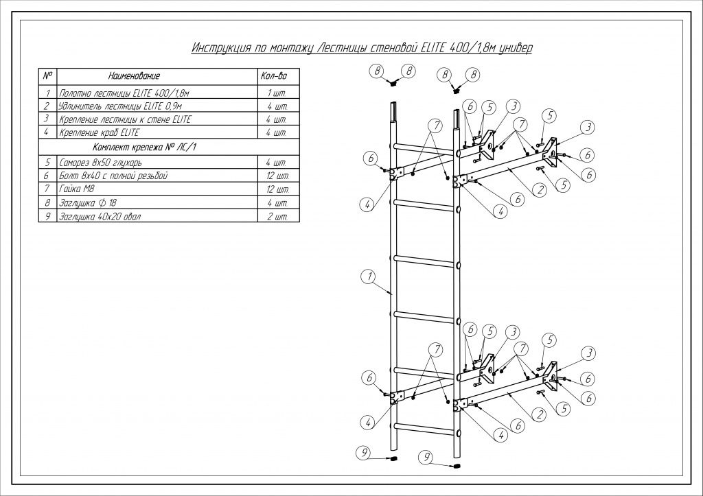 лестница стеновая roofsystems elite 400, ral 3009 красная окись (1,8 м)