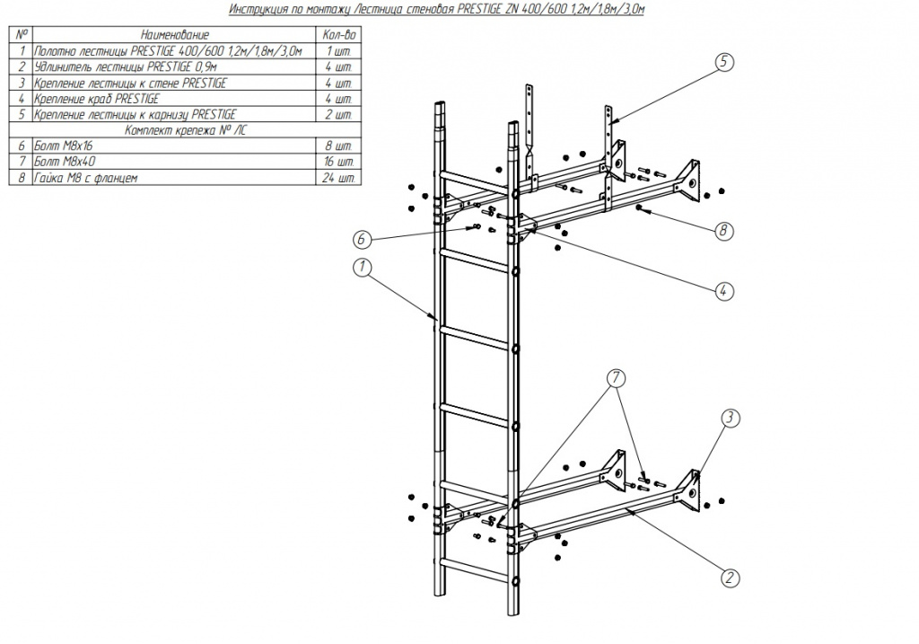 лестница стеновая roofsystems prestige 400, ral 7024 серый графит (1,8 м)