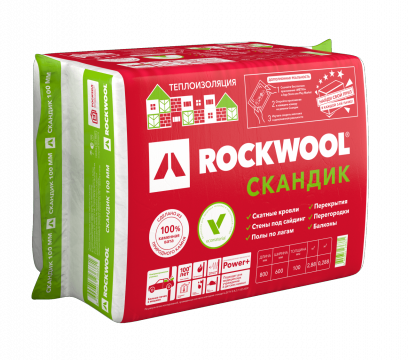 утеплитель rockwool скандик, 800х600х100 мм (2,88 кв.м. уп.)