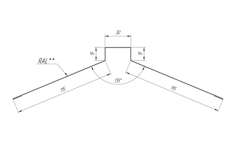 планка конька плоского 115х30х115 мм grand line 0,45 мм полиэстер (ре)