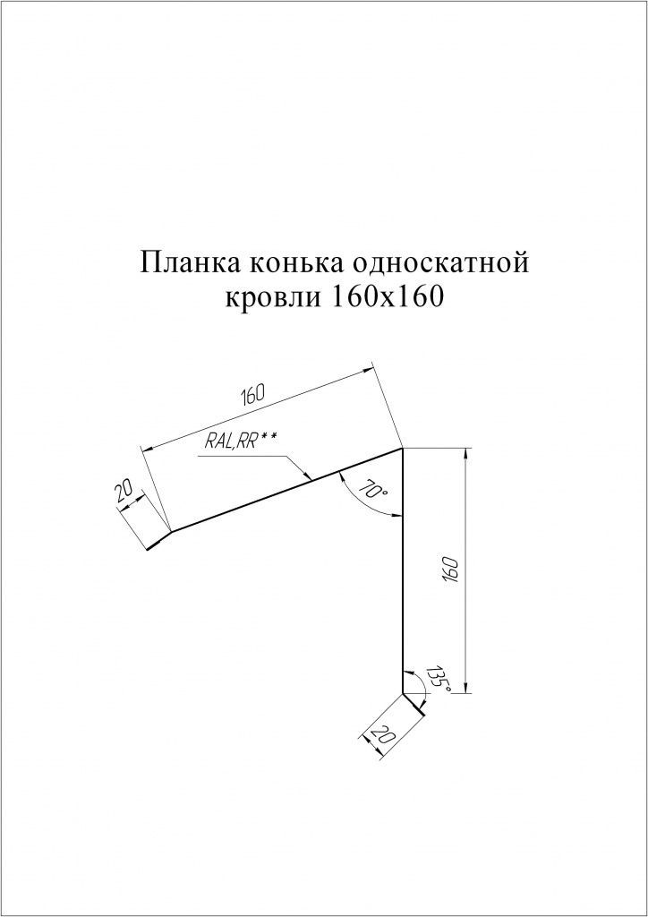 планка конька односкатной кровли 160х160 мм grand line 0,45 мм полиэстер (ре), ral 6005 зеленый мох, 2000 мм