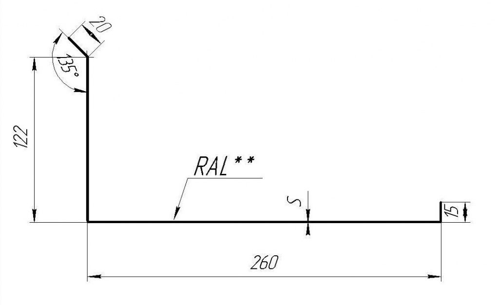 планка примыкания нижняя 122x260 мм grand line 0,45 мм полиэстер (pе), rr 32 темно-коричневый, 2000 мм