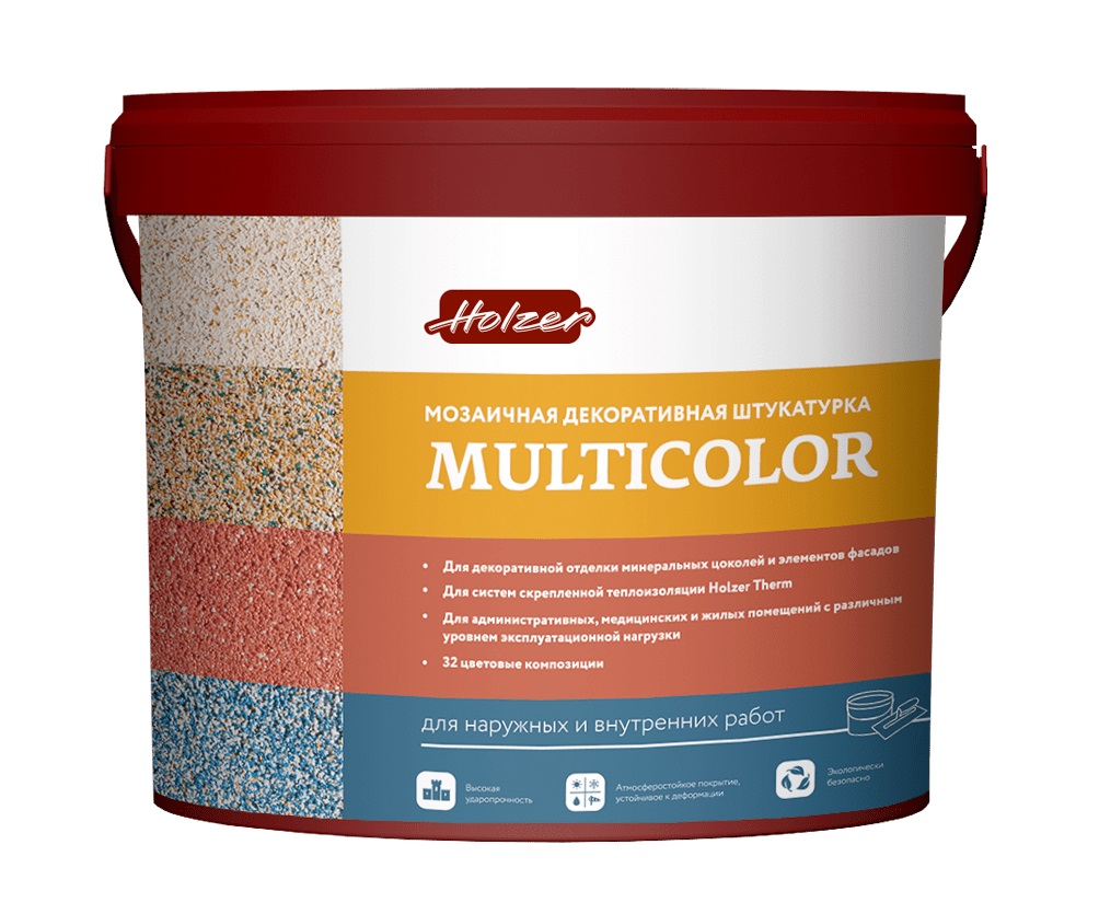 декоративная мозаичная штукатурка holzer multicolor f, цвет f-09, 25 кг