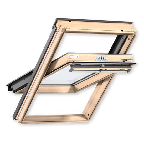мансардное окно velux woodline дизайн gll 1061 (ручка сверху, 2 камеры), 78х118 см