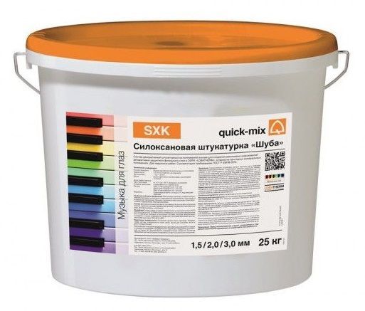 силоксановая декоративная штукатурка quick-mix sxk "шуба" 2 мм белая, 25 кг