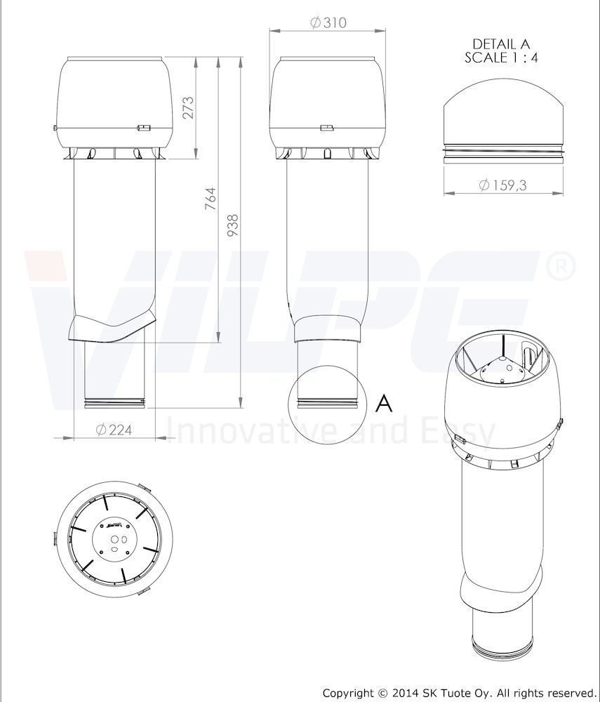 вентиляционный выход vilpe 160p/из/700 мм, rr 29 красный