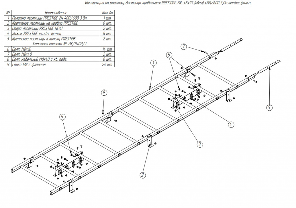 лестница кровельная roofsystems prestige 400 master фальц для фальцевой кровли, ral 5005 сигнально-синий (3 м)